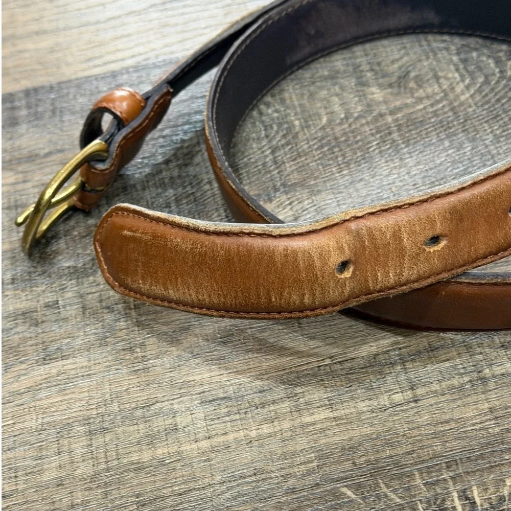 L.L.Bean Men's Brown Leather Belt Size 36 Brass Buckle Casual Everyday 1 1/4